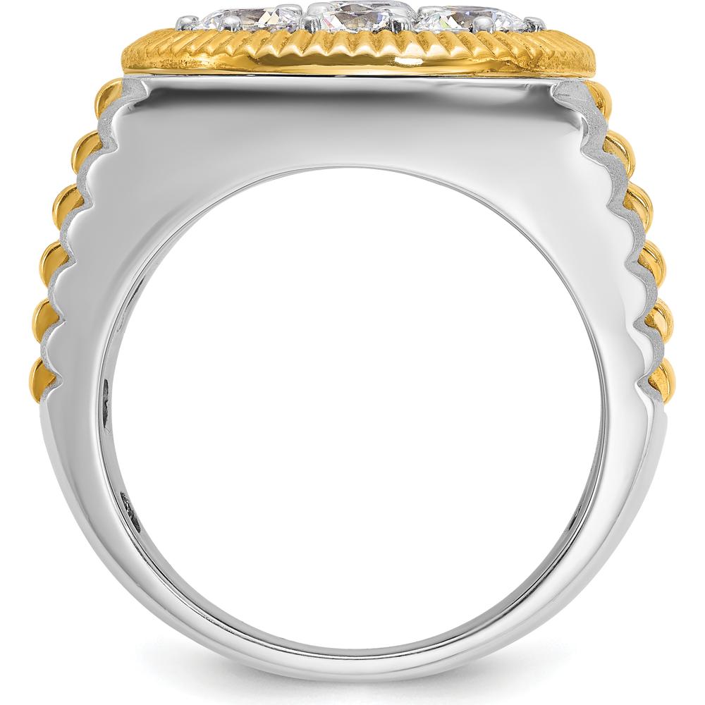 14K Two-Tone Gold Men's Ribbed Round Cluster Ring with Diamonds - 1.20 Carats Total Diamond Weight by IBGoodman