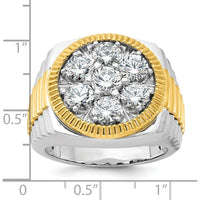 14K Two-Tone Gold Men's Ribbed Round Cluster Ring with Diamonds - 1.20 Carats Total Diamond Weight by IBGoodman