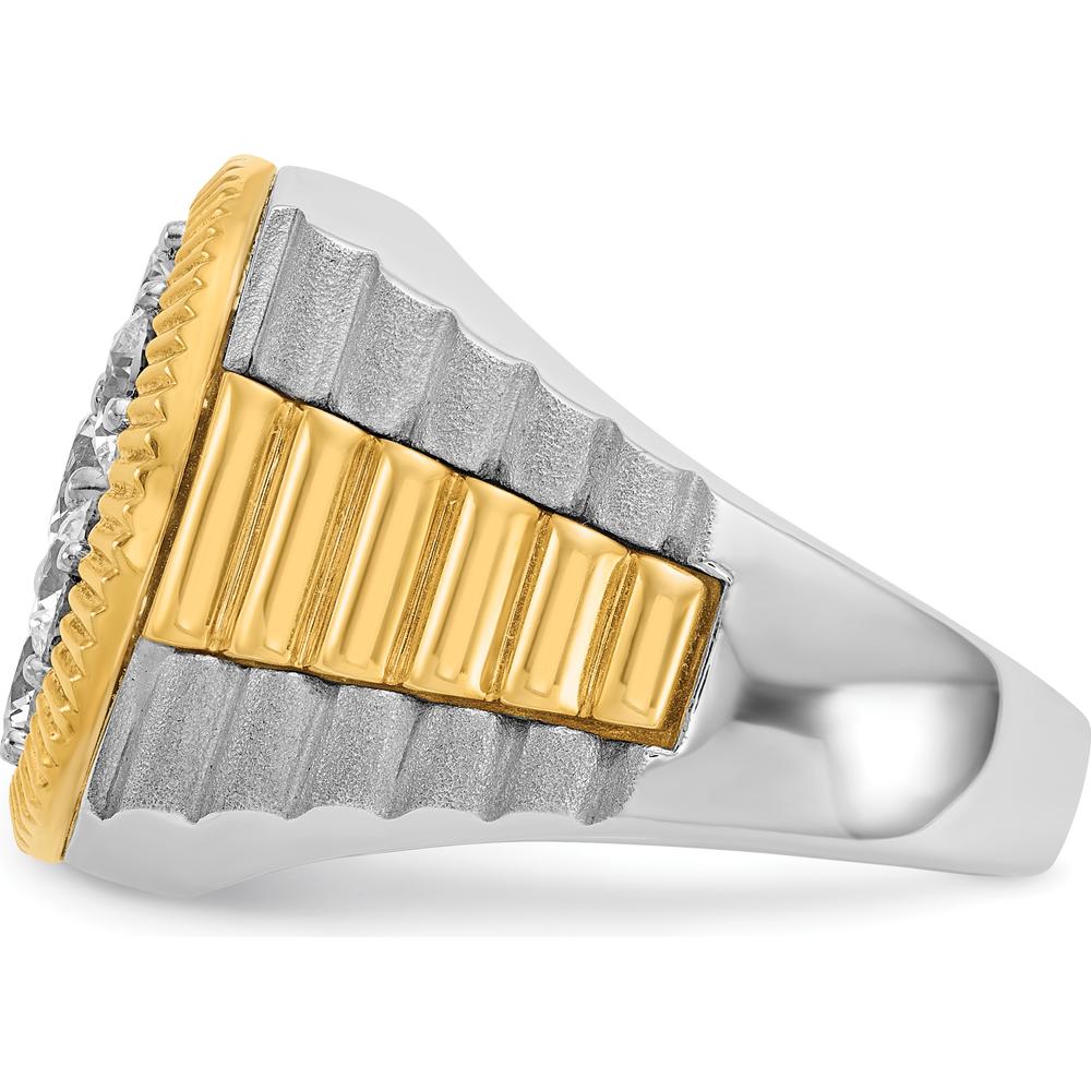 14K Two-Tone Gold Men's Ribbed Round Cluster Ring with Diamonds - 1.20 Carats Total Diamond Weight by IBGoodman