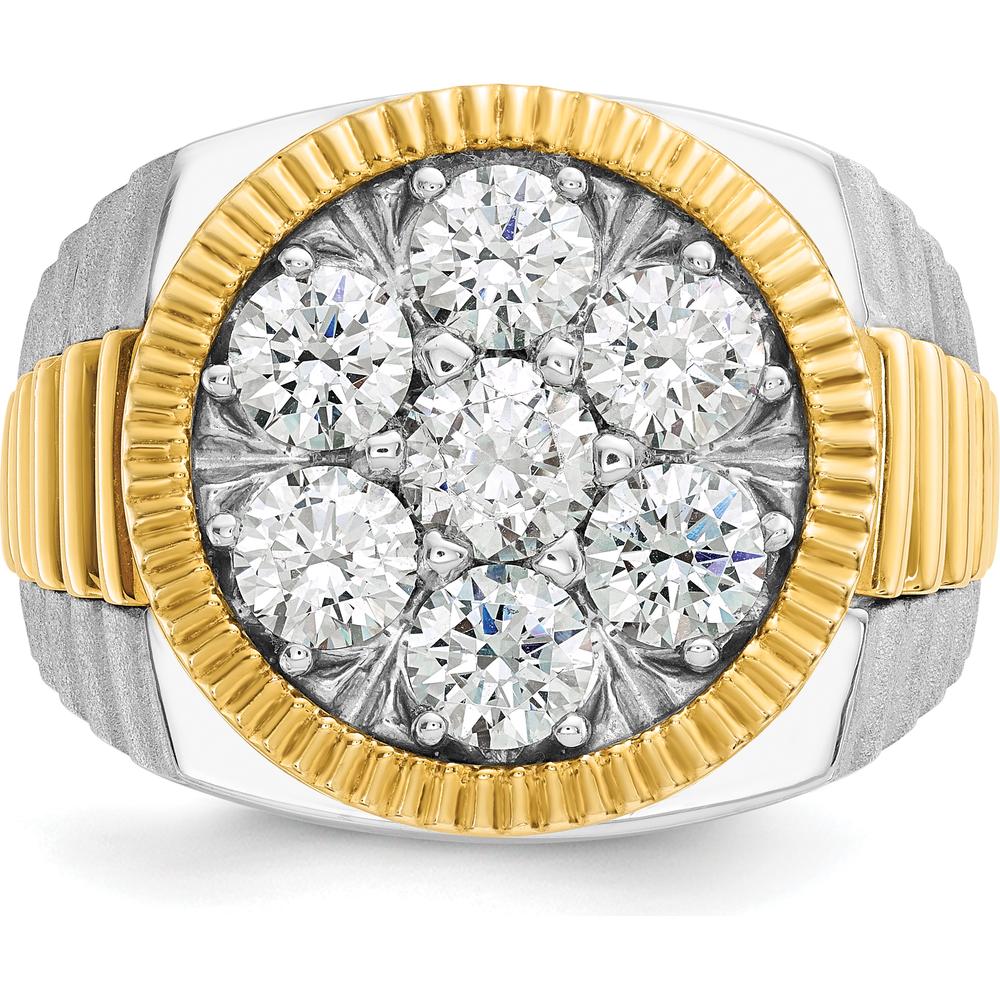 14K Two-Tone Gold Men's Ribbed Round Cluster Ring with Diamonds - 1.20 Carats Total Diamond Weight by IBGoodman