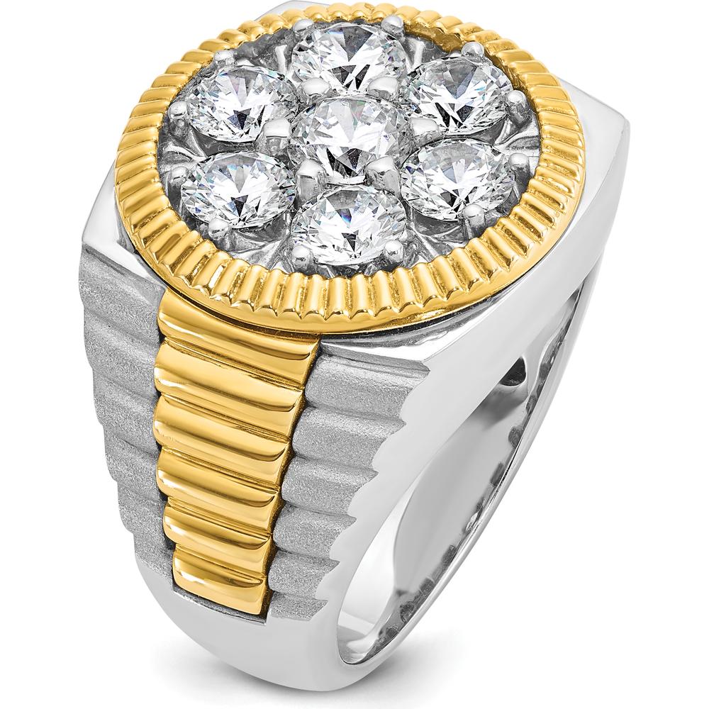 14K Two-Tone Gold Men's Ribbed Round Cluster Ring with Diamonds - 1.20 Carats Total Diamond Weight by IBGoodman