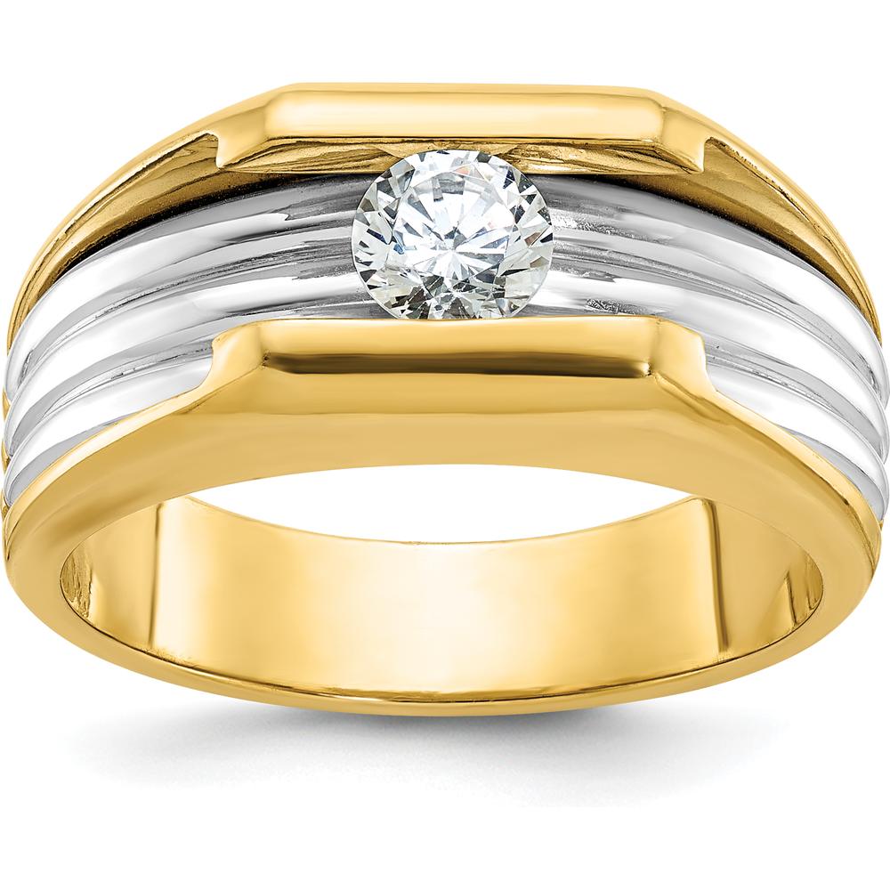 14K Two-Tone Gold Men's Ring with 1/2 Carat Round Diamond - I1 Clarity, G-H-I Color Grade by IBGoodman