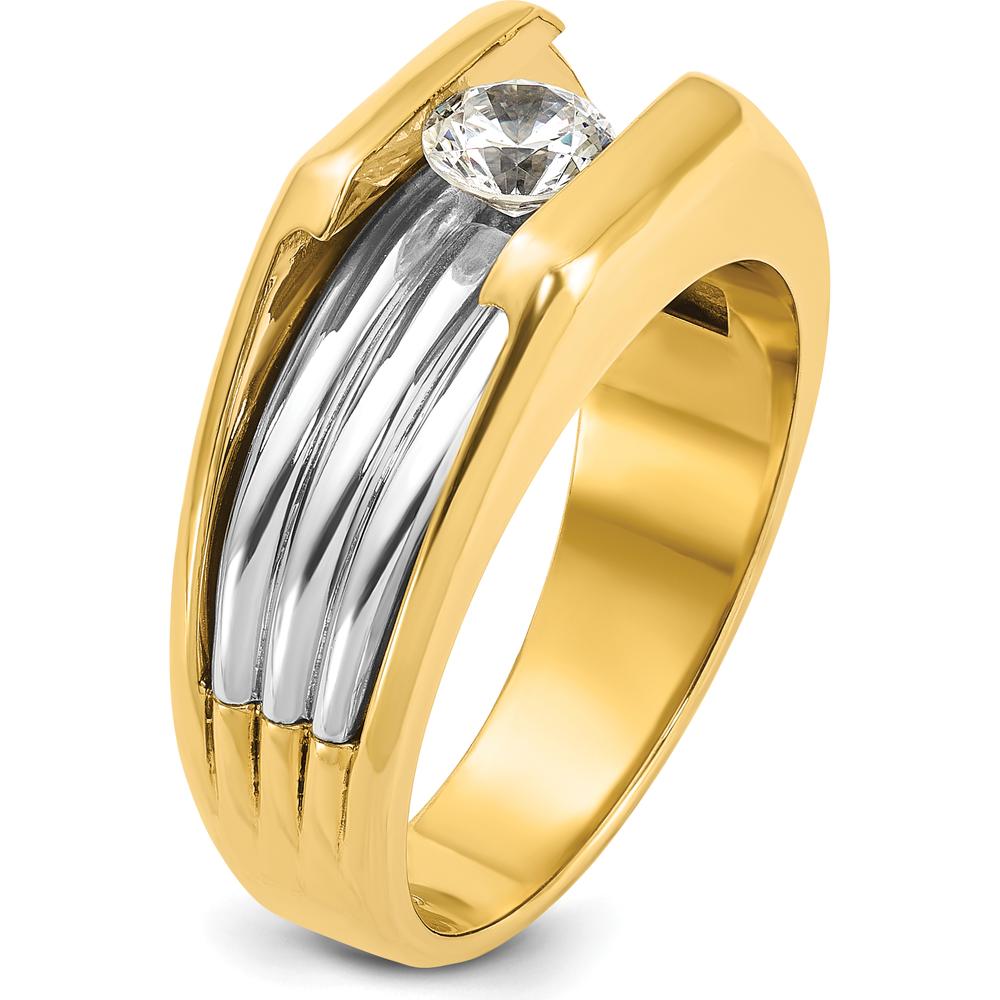 14K Two-Tone Gold Men's Ring with 1/2 Carat Round Diamond - I1 Clarity, G-H-I Color Grade by IBGoodman