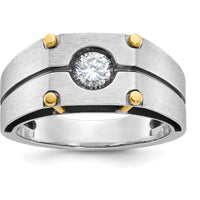 14K Two-Tone Gold Men's Ring with 1/2 Carat Round Diamond - Polished and Satin Finish by IBGoodman