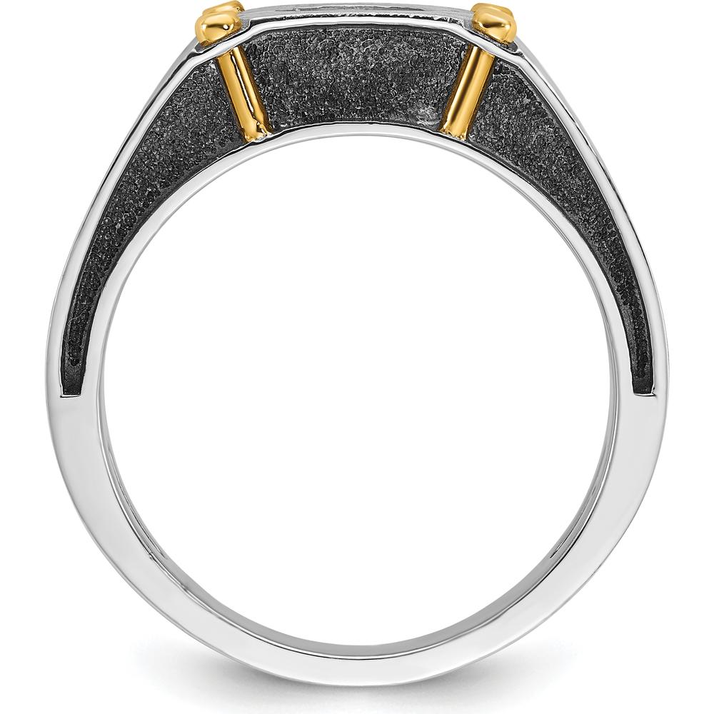 14K Two-Tone Gold Men's Ring with 1/2 Carat Round Diamond - Polished and Satin Finish by IBGoodman