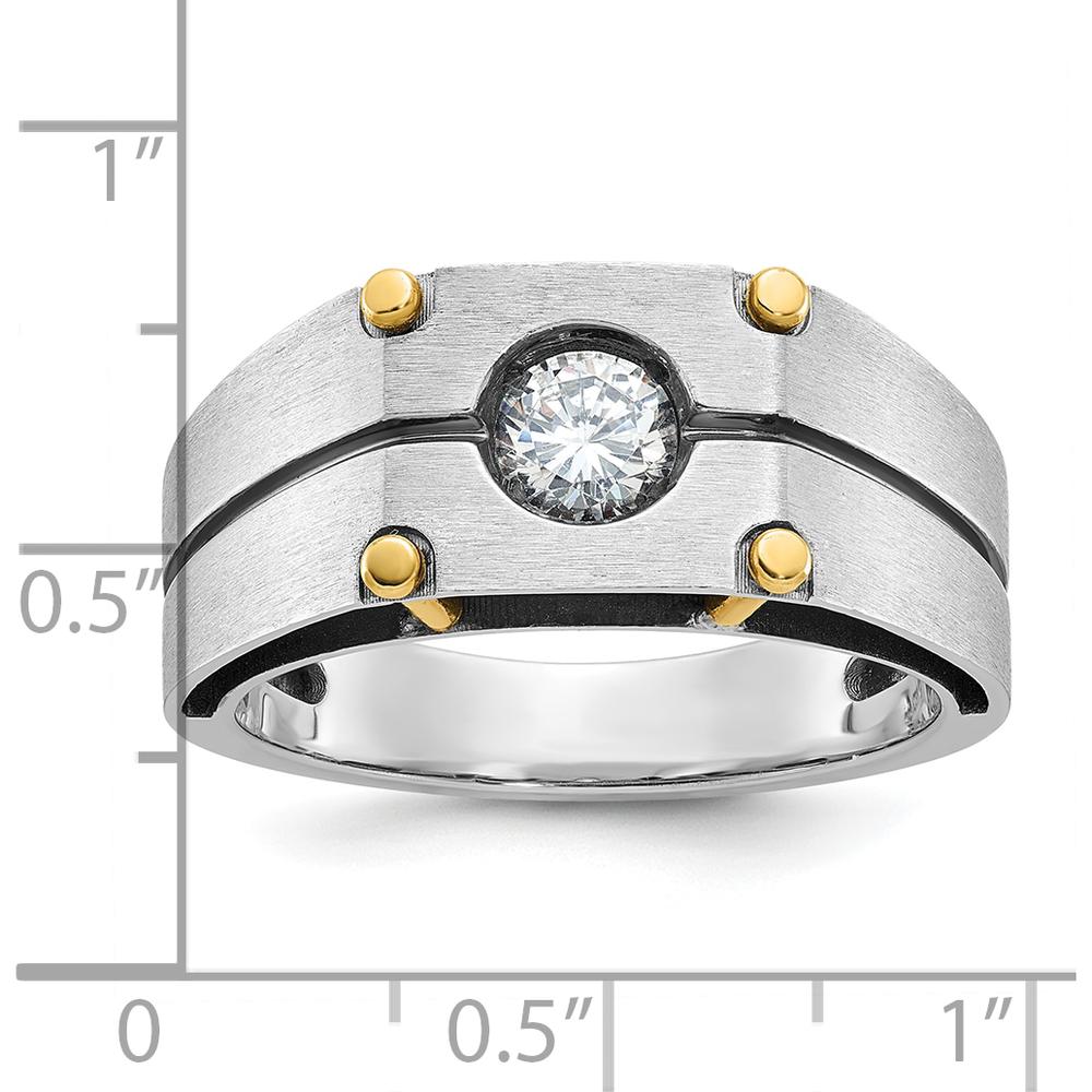 14K Two-Tone Gold Men's Ring with 1/2 Carat Round Diamond - Polished and Satin Finish by IBGoodman