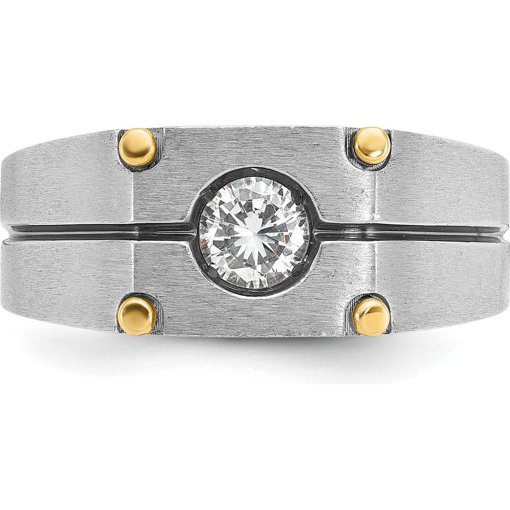 14K Two-Tone Gold Men's Ring with 1/2 Carat Round Diamond - Polished and Satin Finish by IBGoodman