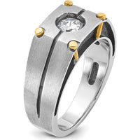 14K Two-Tone Gold Men's Ring with 1/2 Carat Round Diamond - Polished and Satin Finish by IBGoodman