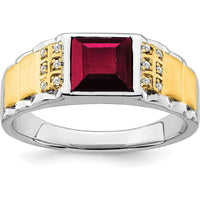14K Two-Tone Gold Men's Ring with 2 Carat Lab-Created Ruby and 0.06 Carat Round Diamonds by 0