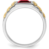 14K Two-Tone Gold Men's Ring with 2 Carat Lab-Created Ruby and 0.06 Carat Round Diamonds by 0