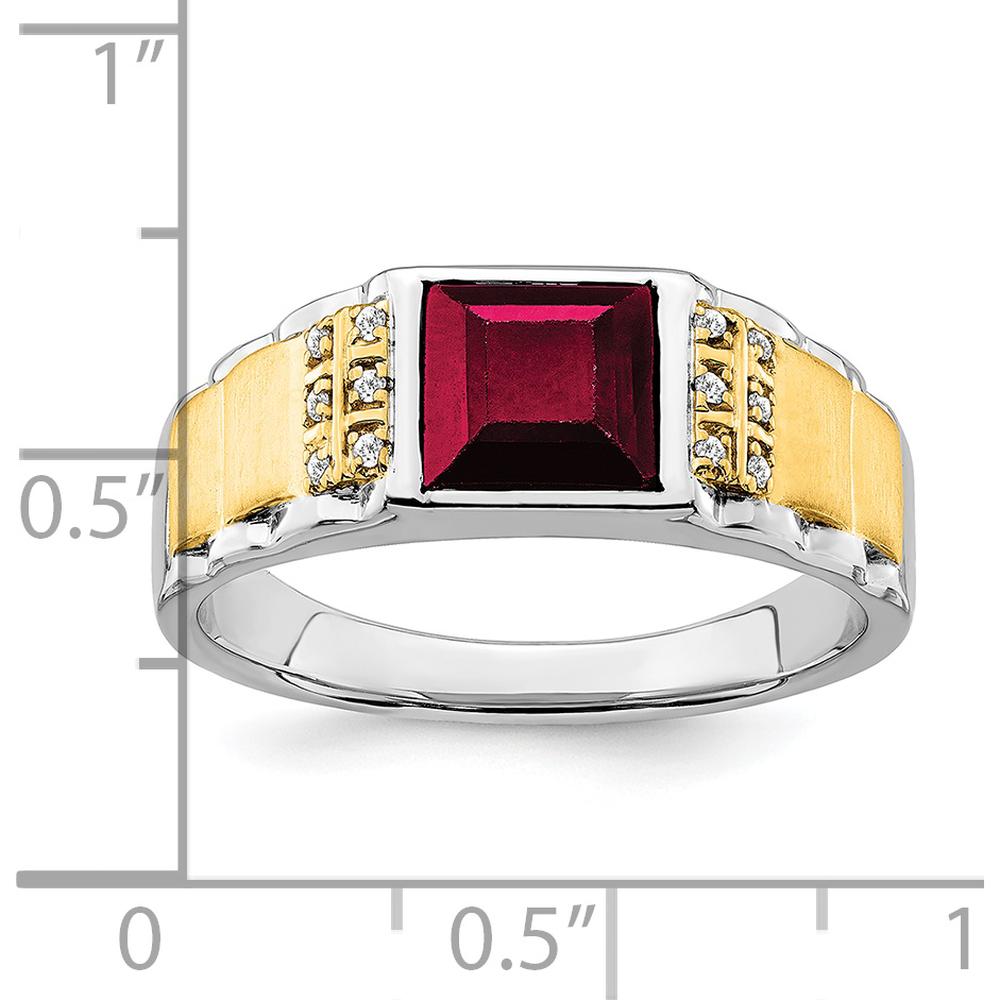 14K Two-Tone Gold Men's Ring with 2 Carat Lab-Created Ruby and 0.06 Carat Round Diamonds by 0
