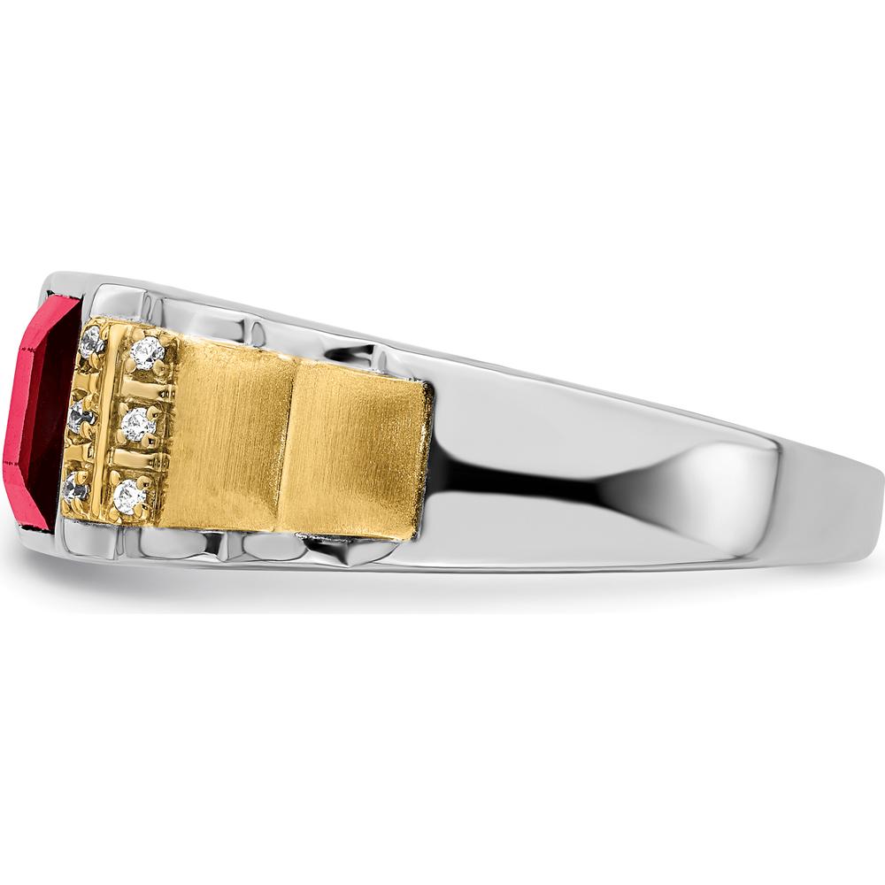14K Two-Tone Gold Men's Ring with 2 Carat Lab-Created Ruby and 0.06 Carat Round Diamonds by 0