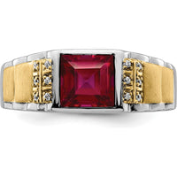 14K Two-Tone Gold Men's Ring with 2 Carat Lab-Created Ruby and 0.06 Carat Round Diamonds by 0