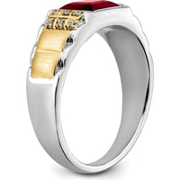 14K Two-Tone Gold Men's Ring with 2 Carat Lab-Created Ruby and 0.06 Carat Round Diamonds by 0