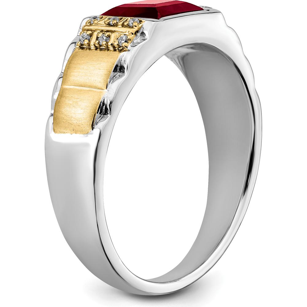 14K Two-Tone Gold Men's Ring with 2 Carat Lab-Created Ruby and 0.06 Carat Round Diamonds by 0