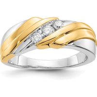 14K Two-Tone Gold Men's Ring with 3 Round Diamonds - 0.09 Carat Total Diamond Weight by 0