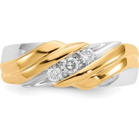 14K Two-Tone Gold Men's Ring with 3 Round Diamonds - 0.09 Carat Total Diamond Weight by 0