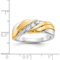 14K Two-Tone Gold Men's Ring with 3 Round Diamonds - 0.09 Carat Total Diamond Weight by 0