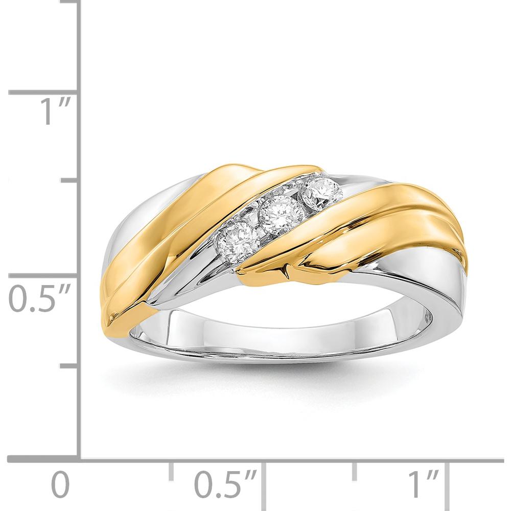 14K Two-Tone Gold Men's Ring with 3 Round Diamonds - 0.09 Carat Total Diamond Weight by 0