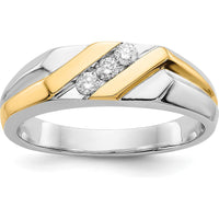 14K Two-Tone Gold Men's Ring with 3 Round Diamonds - 0.195 Carat Total Diamond Weight by 0