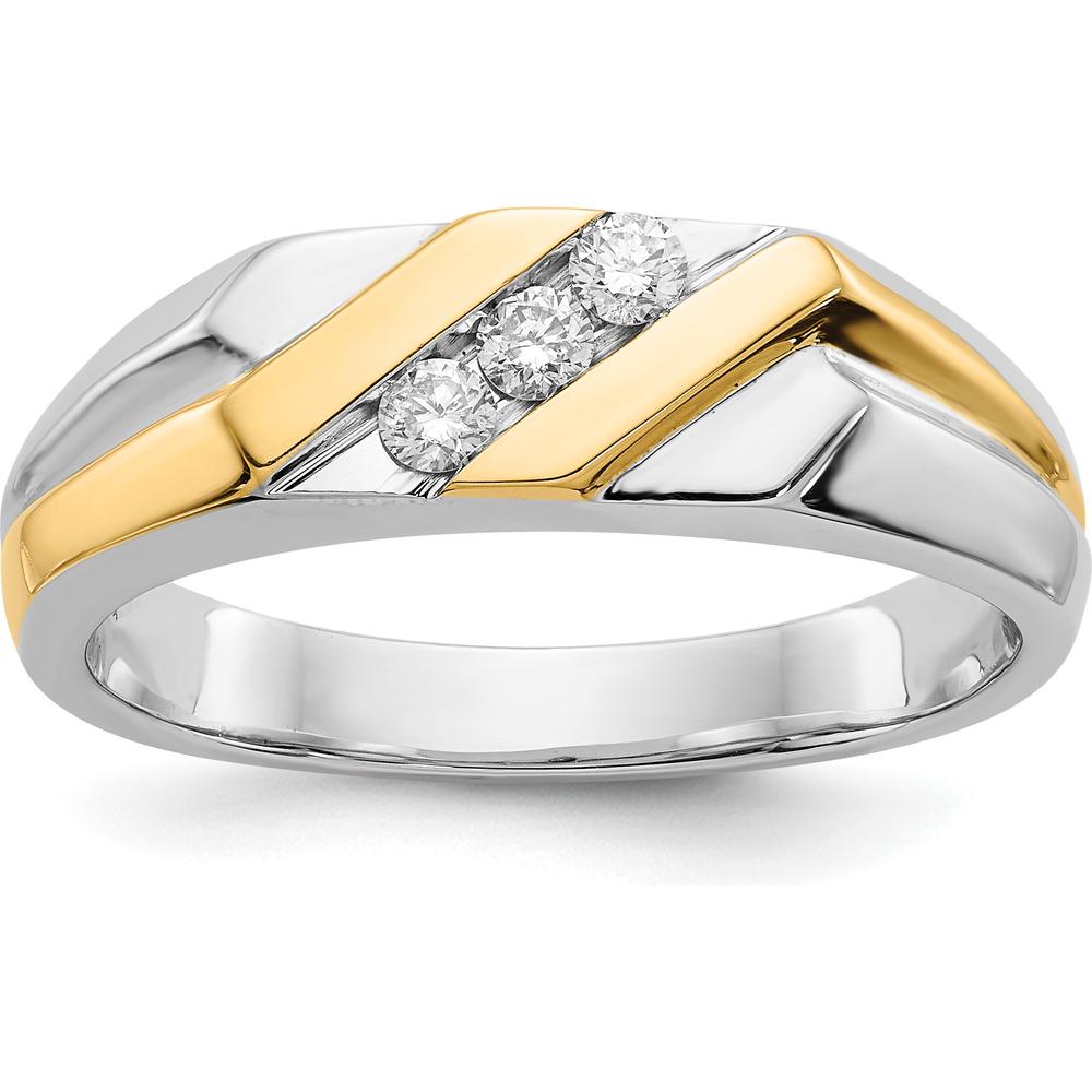 14K Two-Tone Gold Men's Ring with 3 Round Diamonds - 0.195 Carat Total Diamond Weight by 0