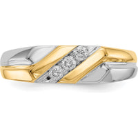 14K Two-Tone Gold Men's Ring with 3 Round Diamonds - 0.195 Carat Total Diamond Weight by 0