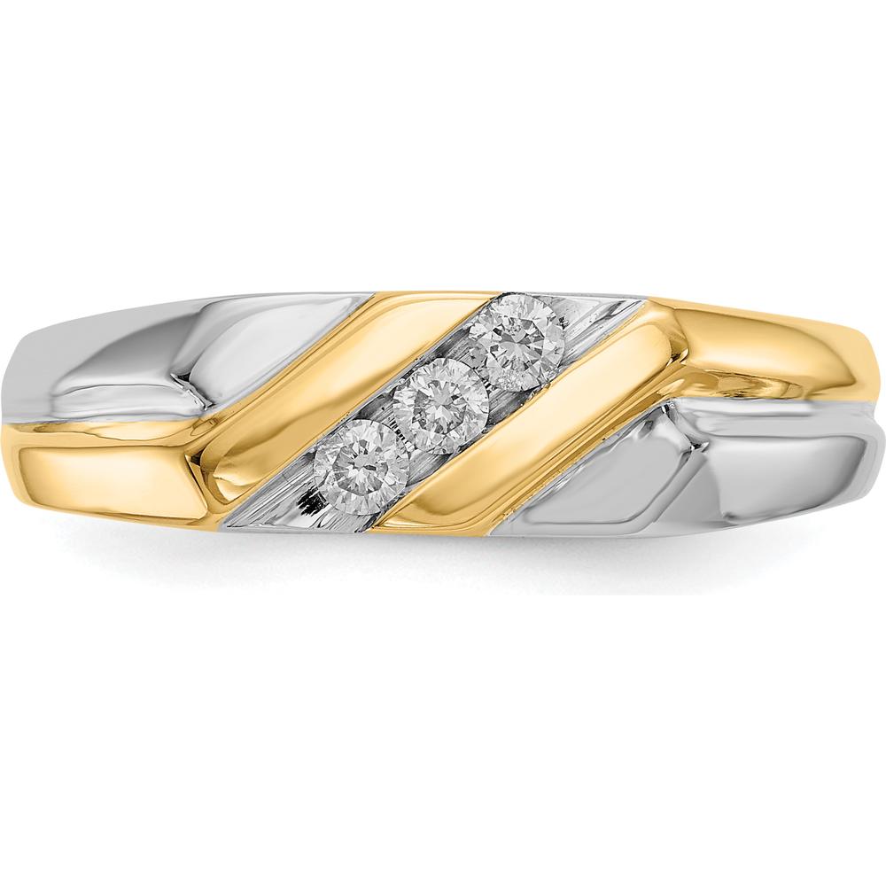 14K Two-Tone Gold Men's Ring with 3 Round Diamonds - 0.195 Carat Total Diamond Weight by 0