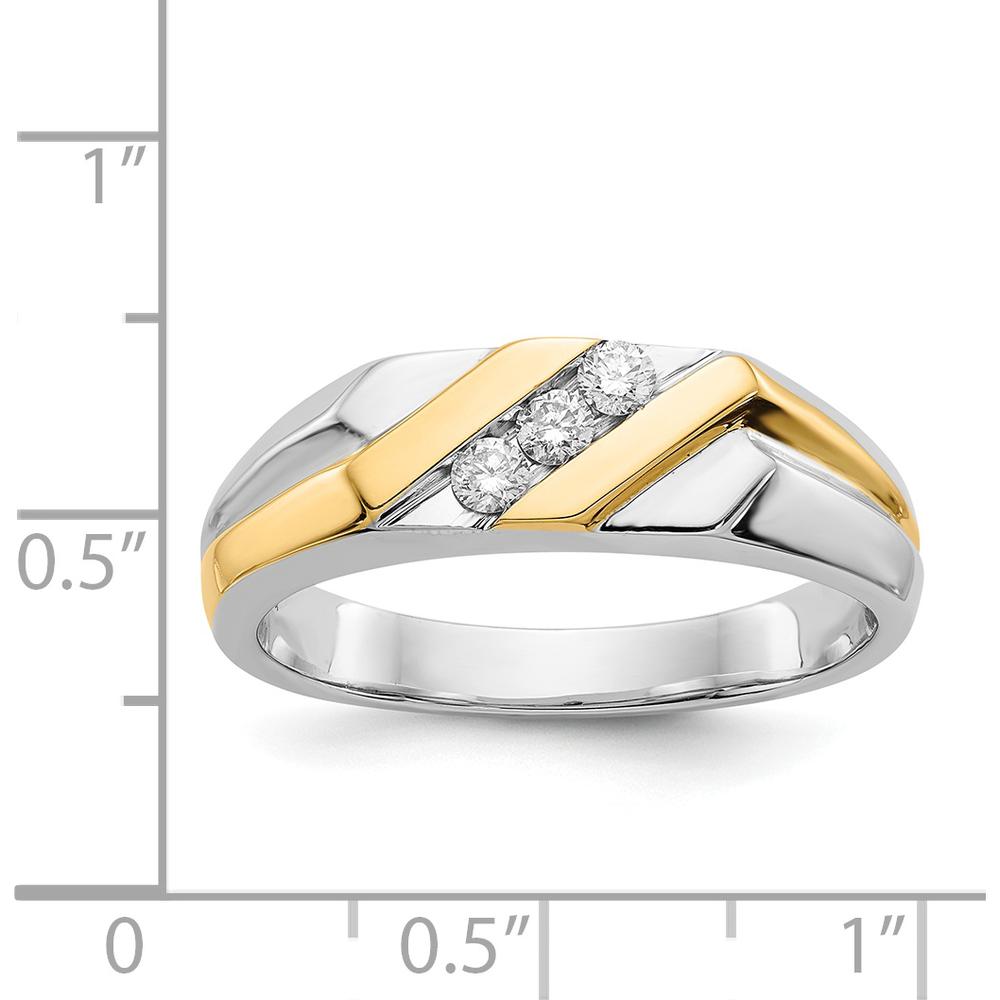 14K Two-Tone Gold Men's Ring with 3 Round Diamonds - 0.195 Carat Total Diamond Weight by 0