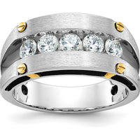 14K Two-Tone Gold Men's Ring with 5 Round Diamonds - 1 Carat Total Diamond Weight by IBGoodman