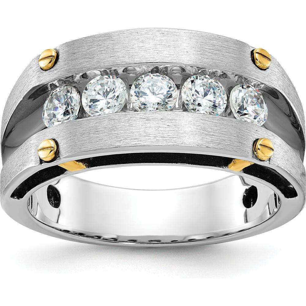 14K Two-Tone Gold Men's Ring with 5 Round Diamonds - 1 Carat Total Diamond Weight by IBGoodman