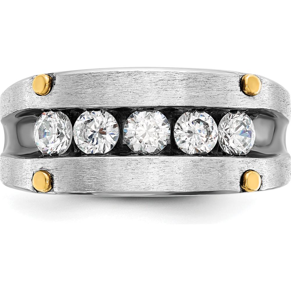 14K Two-Tone Gold Men's Ring with 5 Round Diamonds - 1 Carat Total Diamond Weight by IBGoodman
