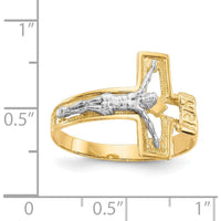 14K Two-Tone Gold Men's Ring with Crucifix Design - 15mm Top Length by Oro Pregiato