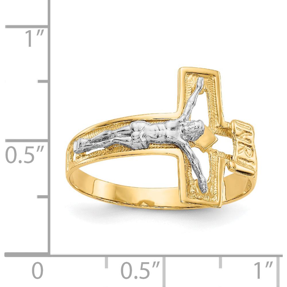 14K Two-Tone Gold Men's Ring with Crucifix Design - 15mm Top Length by Oro Pregiato