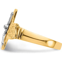 14K Two-Tone Gold Men's Ring with Crucifix Design - 15mm Top Length by Oro Pregiato