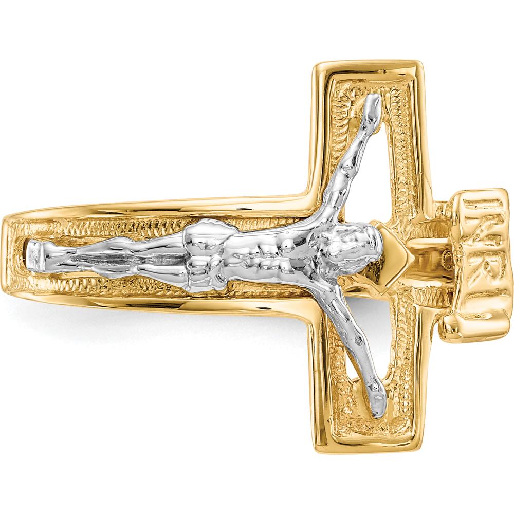 14K Two-Tone Gold Men's Ring with Crucifix Design - 15mm Top Length by Oro Pregiato