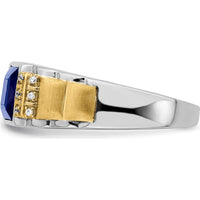 14K Two-Tone Gold Men's Ring with Princess Cut Lab-Created Sapphire and Round Diamonds - 2 Carat Sapphire, 0.06 Carat Total Diamond Weight by 0