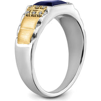 14K Two-Tone Gold Men's Ring with Princess Cut Lab-Created Sapphire and Round Diamonds - 2 Carat Sapphire, 0.06 Carat Total Diamond Weight by 0