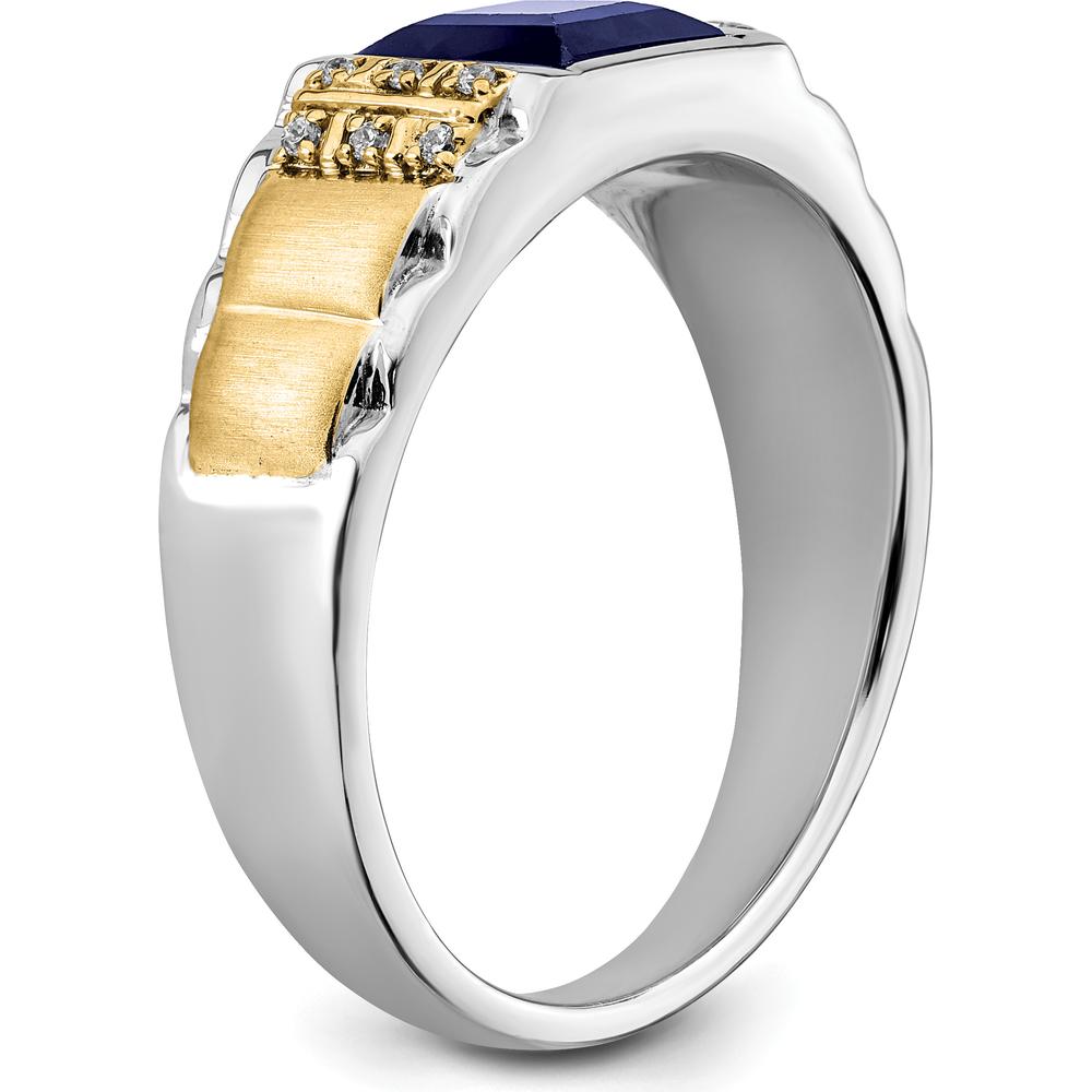 14K Two-Tone Gold Men's Ring with Princess Cut Lab-Created Sapphire and Round Diamonds - 2 Carat Sapphire, 0.06 Carat Total Diamond Weight by 0