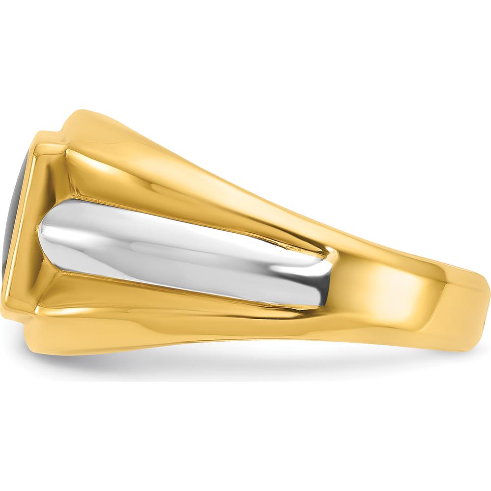 14K Two-Tone Gold Men's Ring with Rectangular Onyx Stone - 13.2mm Band Width by IBGoodman