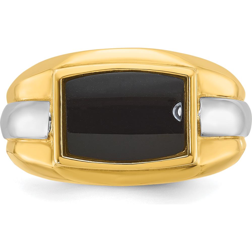 14K Two-Tone Gold Men's Ring with Rectangular Onyx Stone - 13.2mm Band Width by IBGoodman
