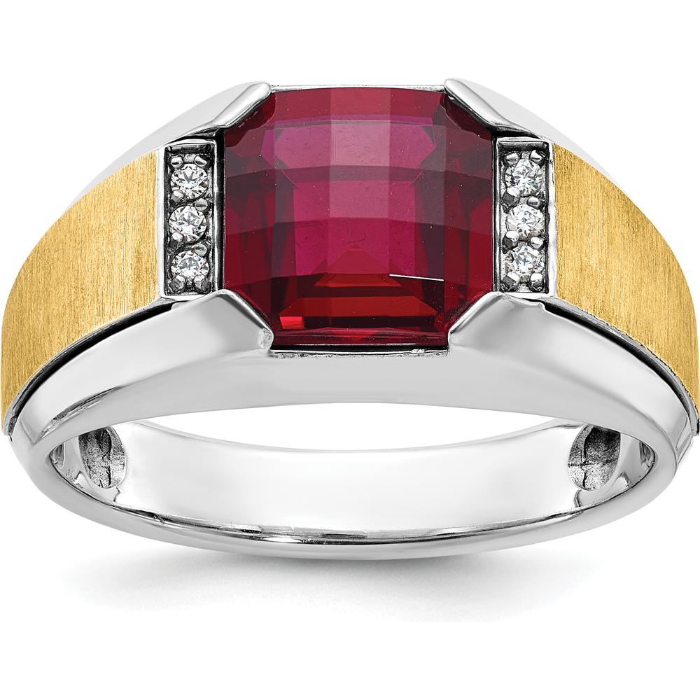 14K Two-Tone Gold Men's Ring with Red Gemstone and Diamond Accents by IBGoodman