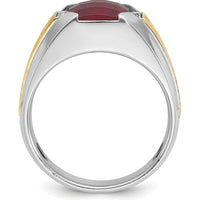 14K Two-Tone Gold Men's Ring with Red Gemstone and Diamond Accents by IBGoodman