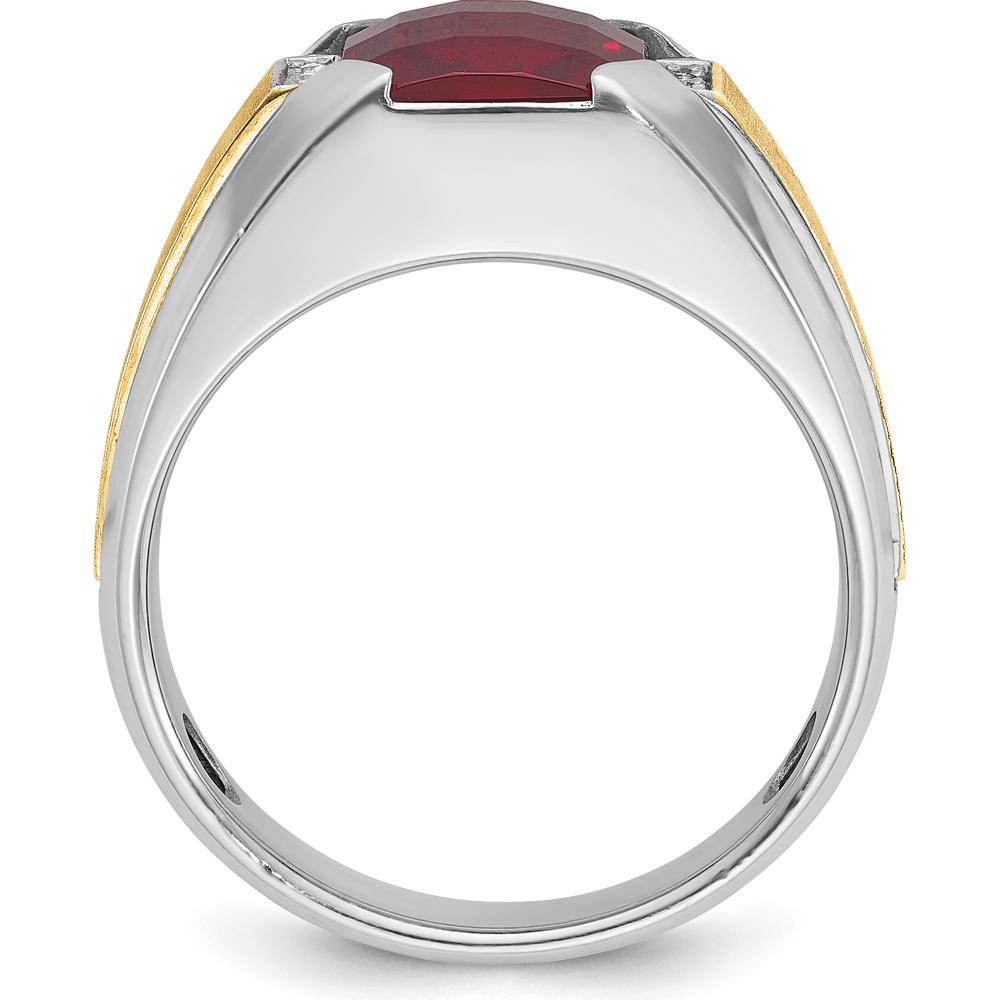 14K Two-Tone Gold Men's Ring with Red Gemstone and Diamond Accents by IBGoodman