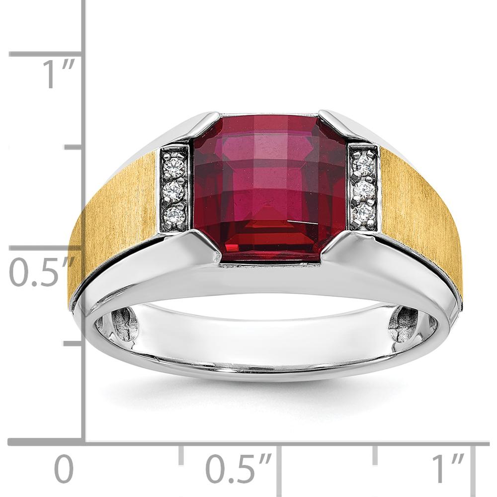 14K Two-Tone Gold Men's Ring with Red Gemstone and Diamond Accents by IBGoodman
