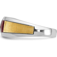 14K Two-Tone Gold Men's Ring with Red Gemstone and Diamond Accents by IBGoodman