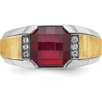 14K Two-Tone Gold Men's Ring with Red Gemstone and Diamond Accents by IBGoodman