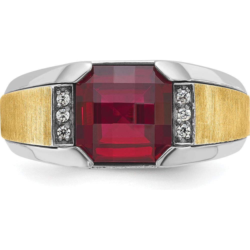 14K Two-Tone Gold Men's Ring with Red Gemstone and Diamond Accents by IBGoodman