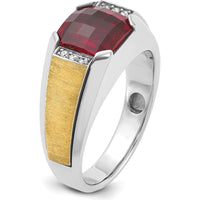 14K Two-Tone Gold Men's Ring with Red Gemstone and Diamond Accents by IBGoodman