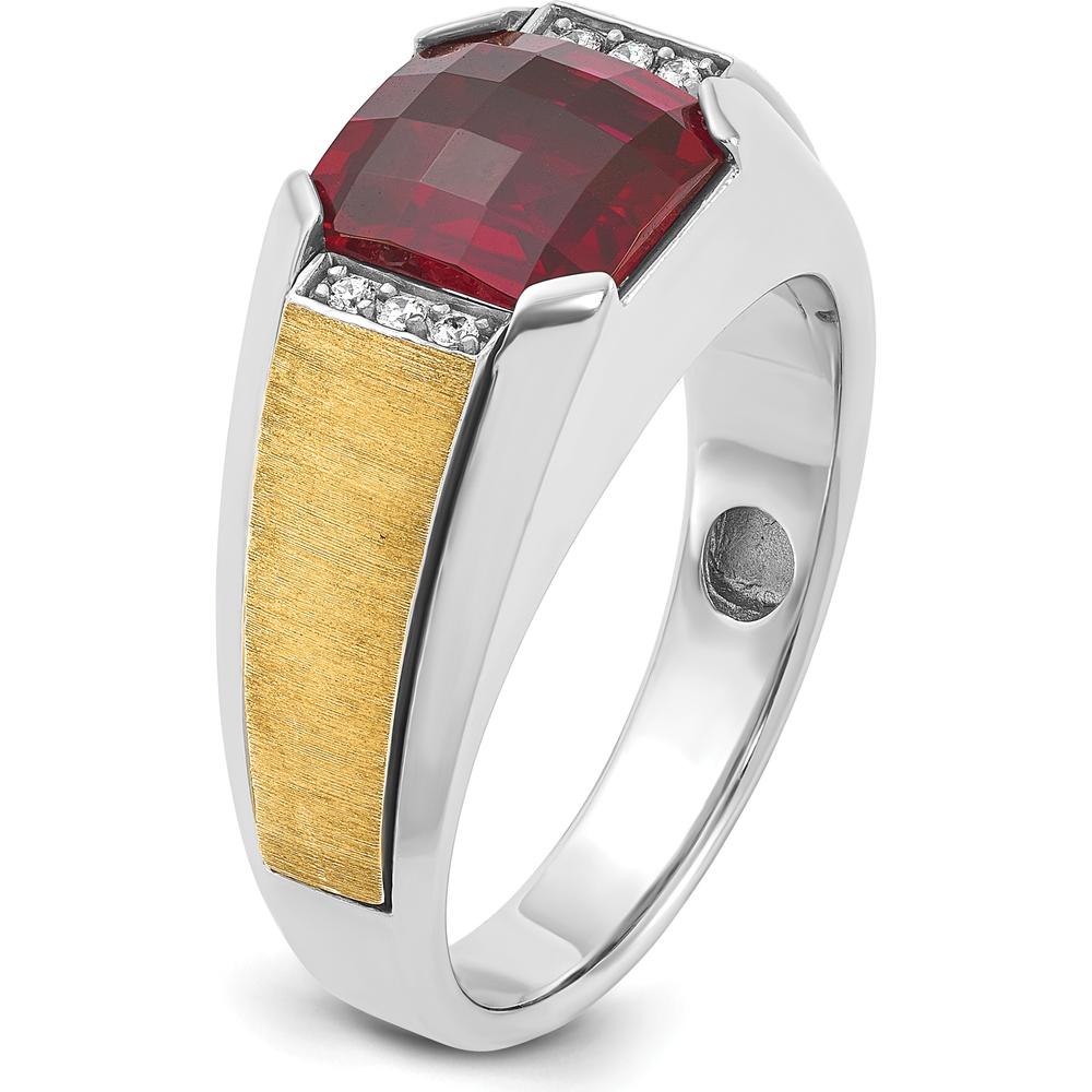 14K Two-Tone Gold Men's Ring with Red Gemstone and Diamond Accents by IBGoodman