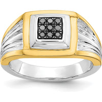 14K Two-Tone Gold Men's Ring with Round Black Diamonds - 0.0166 Carat Total Diamond Weight by 0